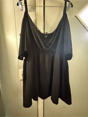 torrid Black Lace-Trim Cold Shoulder Tunic Top